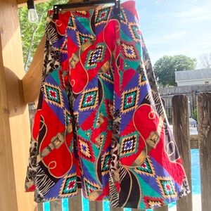 Vtg BINDER‎ SPORTWEAR BOSTON Patchwork Geometric Midi Skirt Size 18 US